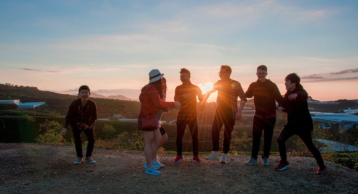 teen group at sunset